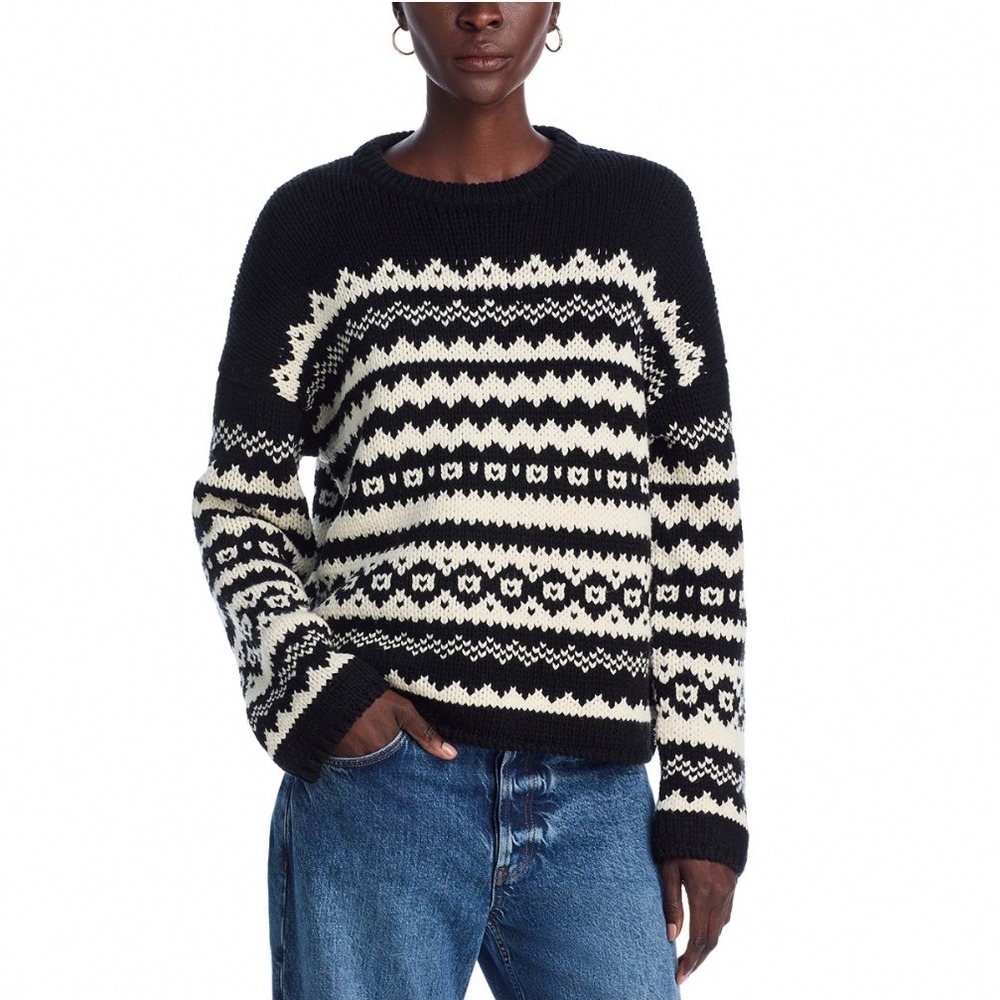 Velvet by Graham & Spencer Maywood Wool Blend Fair Isle Sweater Black Milk Small